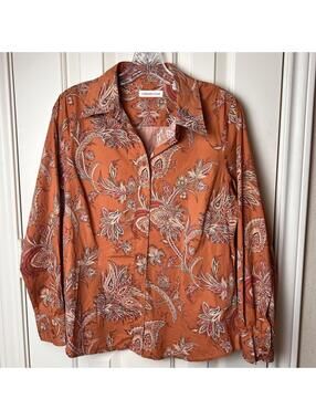 Coldwater Creek Paisley Button Up Shirt Womens Medium 10-12 Orange Western
